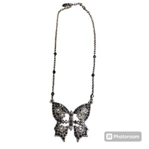 Robert Rose - Black Jeweled Butterfly Gun Metal Tone 12” Choker
